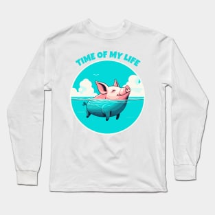 Time of My Life | Swimming Pig of the Bahamas Floating in the Sea | Piglet | Travel | Animal | Cruise | Vacation | Beach | Summer Long Sleeve T-Shirt